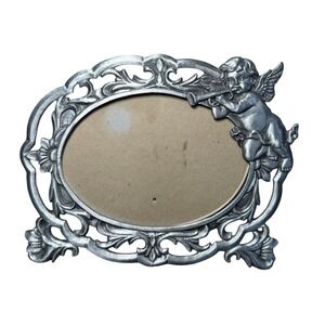 Vintage Cherub Picture Frame Silver Tone Ornate Baroque Style